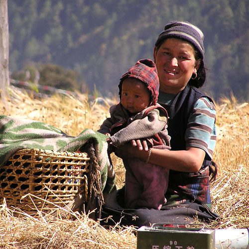 Woman looking after her child
