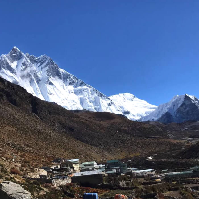 View of Island peak and Lhotse from Dingboche