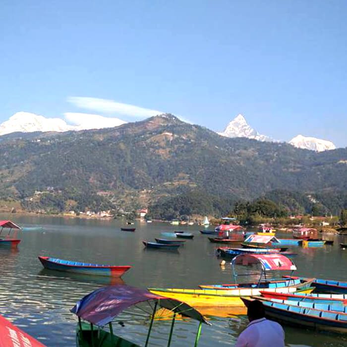 Annapurna and Fistail View from The fewa lake pokhara
