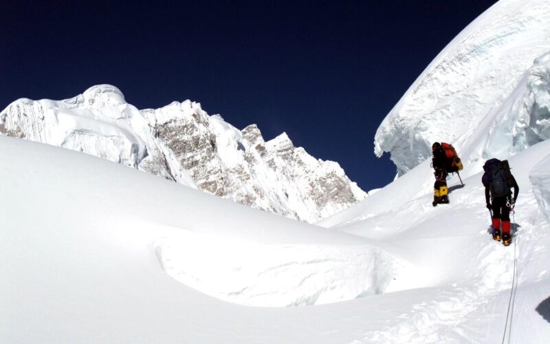 Moving beneath the icy serac of Gasherbrum II